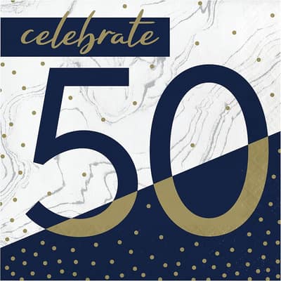 Navy and Gold 50th Birthday Napkins, 48 ct