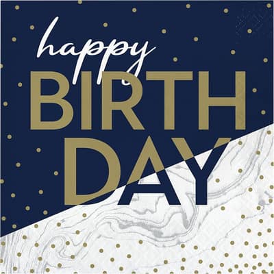 Navy and Gold Birthday Napkins, 48 ct
