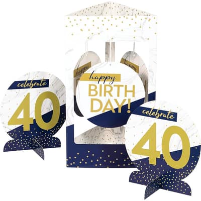 Navy and Gold Birthday Centerpiece Stands, 9 ct