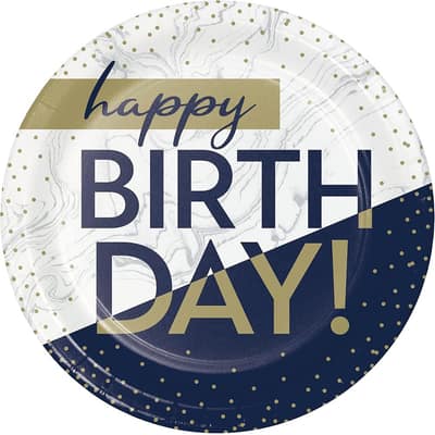 Navy and Gold Birthday Paper Plates, 24 ct