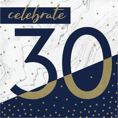 Navy and Gold 30th Birthday Napkins, 48 ct