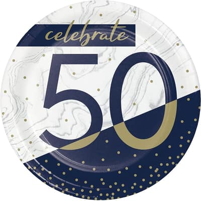 Navy and Gold 50th Birthday Dessert Plates, 24 ct