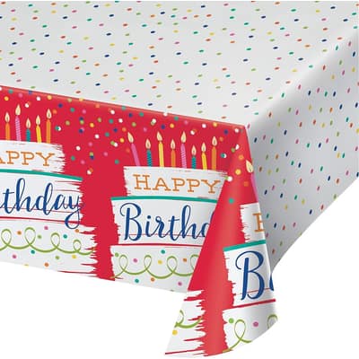 Festive Cake Happy Birthday Paper Tablecloth, 3 ct