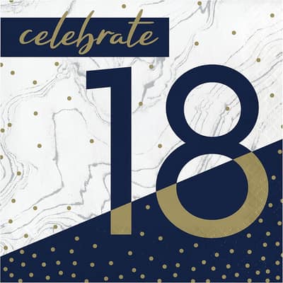 Navy and Gold 18th Birthday Napkins, 48 ct