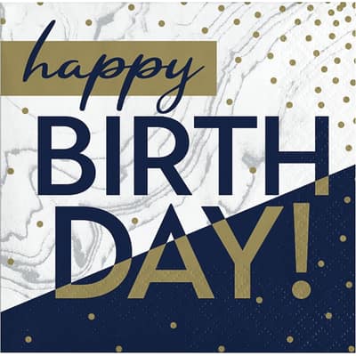 Navy and Gold Birthday Beverage Napkins, 48 ct