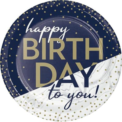 Navy and Gold Birthday Dessert Plates, 24 ct