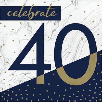 Navy and Gold 40th Birthday Napkins, 48 ct