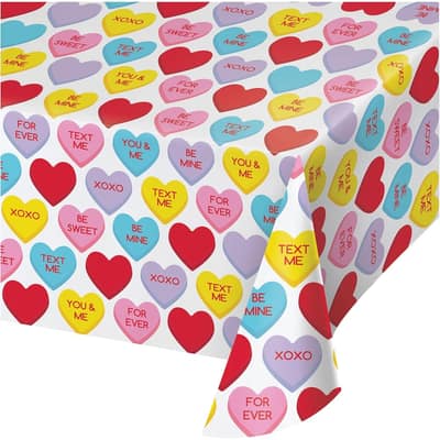 Candy Hearts Valentine's Day Plastic Tablecloths, 3 Count