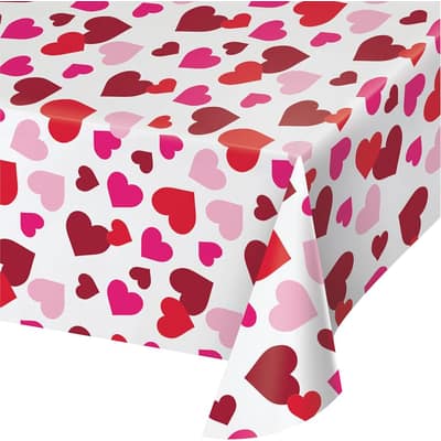 Valentine All Over Hearts Plastic Tablecloths, 3 Count