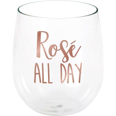 Rosé All Day Plastic Stemless Wine Glasses, 6 Count