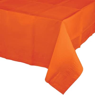 Sunkissed Orange Paper Tablecloths, Premium Tissue Tablecovers with Plastic Liner, Touch of Color, 54in x 108in, 3 Count