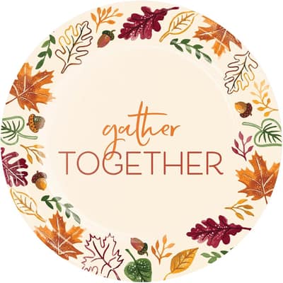 Fall Festivities Gather Together Thanksgiving Dinner Plates, 24 Count, Decorative 9" Heavy Duty Dinner Plates for Thanksgiving Celebrations