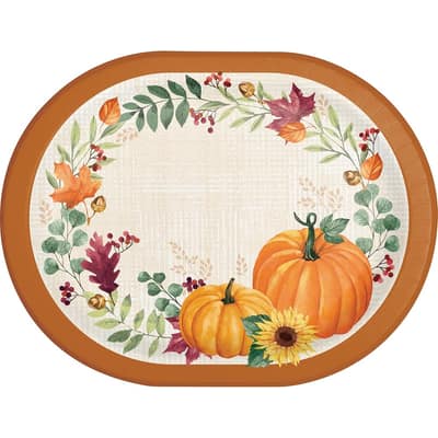 Harvest Wishes Thanksgiving Pumpkin Oval Dinner Paper Plates, 24 Count, Decorative 12" x 9.25" Heavy Duty Dinner Plates for Thanksgving Dinner